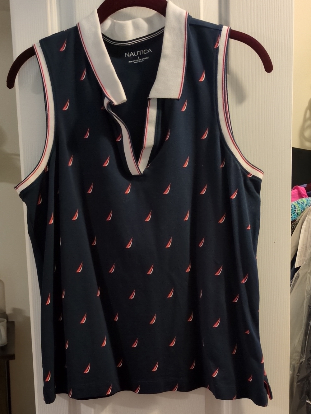 Nautica Navy Sleeveless Polo Tank with Red Sail Motif